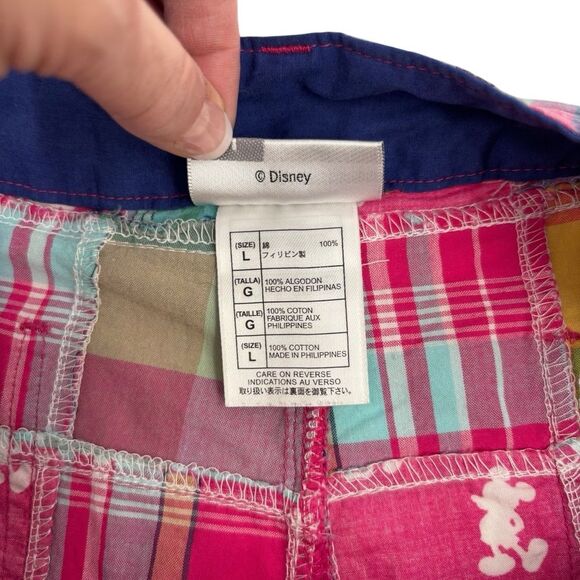 Disney Mickey Mouse Patchwork Madras Bermuda Shorts Size L - Picture 8 of 12